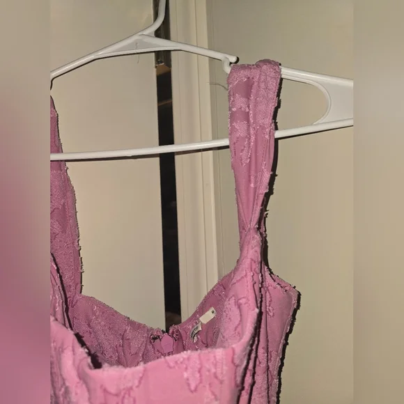 House Of CB Cesca Rose Pink Floral Maxi Dress High Low Ruched Medium